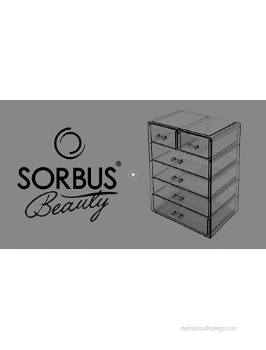 Sorbus Cosmetics Makeup and Jewelry Big Storage Case Display Stylish Vanity Bathroom Case 4 Large 2 Small Drawers Clear