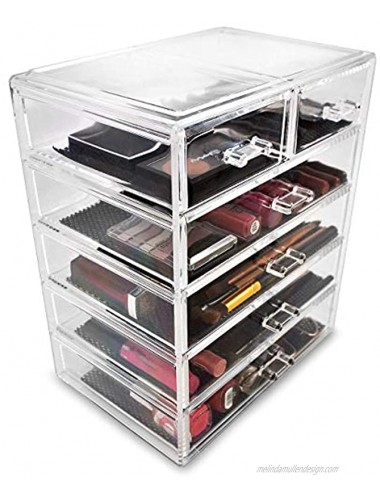 Sorbus Cosmetics Makeup and Jewelry Big Storage Case Display Stylish Vanity Bathroom Case 4 Large 2 Small Drawers Clear