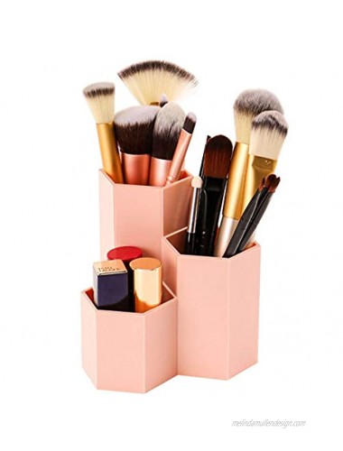 Weiai Makeup Brush Holder Organizer 3 Slots Pink Cosmetic Brushes Solution for Desk Dresser Countertop
