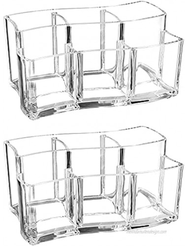 Yarlung 2 Pack Acrylic Makeup Brushes Organizer 6 Slots Multi-Purpose Cosmetic Holder for Lipsticks Lip Gloss Eyebrow Pencils Liners Bathroom Vanity Bedroom Dressing Table Desk Sundry Clear Curved Edge