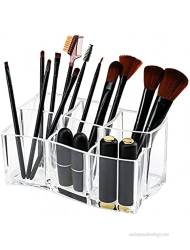 Yarlung 2 Pack Acrylic Makeup Brushes Organizer 6 Slots Multi-Purpose Cosmetic Holder for Lipsticks Lip Gloss Eyebrow Pencils Liners Bathroom Vanity Bedroom Dressing Table Desk Sundry Clear Curved Edge