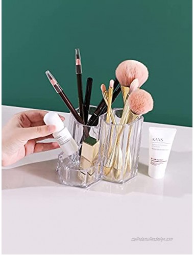 YWYKB Makeup Brush Holder Organizer 3 Slot Clear Acrylic Cosmetic Brushes Storage Cup for Bedroom Countertop