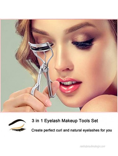 Eyelash Curler Iusmnur 3 in 1 Eyelash Curlers Kit for Women with Replacement Silicone Refill Pads Eyelash Brush Eyelash Extension Tweezers for All Eye Shapes Silver