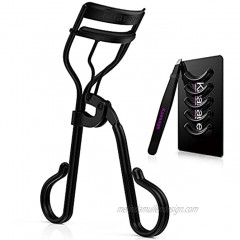 Eyelash Curler Tweezers for Women Kaasage Black Professional Lash Curler with Refill Silicone Pads. Easy to Curl Open-eye Eyelashes Naturally in Seconds with No Pinching No Pulling and Last Long