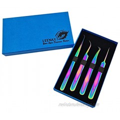Leenax Pack Of 4 Multi Color Stainless-Steel Eyelash Extension Tweezers for False Lashes Extension 2D -6D Volume Tweezers.