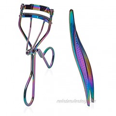 Metallic Rainbow Eyelash Curler and Tweezers for Women 2 Piece Set
