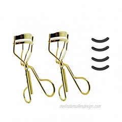 PRINSIA Professional Makeup Eyelash Curler Pack of 2 with 4 Refill Pads Stainless Steel Gold color