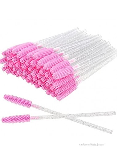 100 PCS Disposable Crystal Glitter Handle Soft Silicone Mascara Brush Wands Eyelash Spoolies Brush Applicator Makeup Tool Kit Crystal white-pink