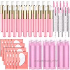 150 Pieces Pink False Lash Extension Supplies Include 20 Lash Shampoo Cleanser Brush Eyelash Cleaning Brush 100 Disposable Micro Applicator 10 Crystal Mascara Wand and 20 Eyelash Patch Under Eye Pad