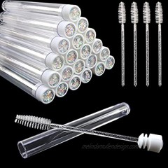 20 Pieces Disposable Mascara Brushes Tubes Set,20 Pieces Empty Eyelash Wand Tube with 50 Pieces Makeup Tool Cleaning Brush for Mascara Extension Brushes White