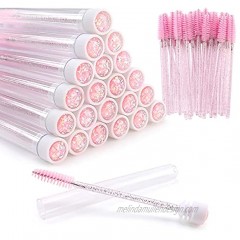 20 Pieces Disposable Mascara Brushes Tubes Set,20 Pieces Empty Eyelash Wand Tube with 50 Pieces Makeup Tool Cleaning Brush for Mascara Extension Brushes Pink