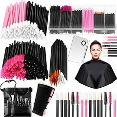 268 Pieces Disposable Makeup Tools Kit Includes Eyeliner Brushes Makeup Short Waterproof Cape Stainless Steel Palette Mascara Wands Lipstick Applicators Plastic Organizer Box Bag Armband Cleaner