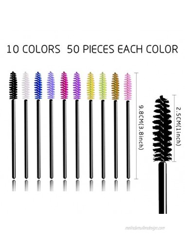 500 Pack Multicolor Disposable Mascara Wands Eyelash Brush Mascara Brushes Eyelash Extension Supplies Applicator Makeup Brush Kits 10 Colors