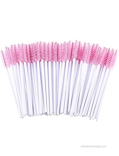 eBoot 300 Pieces Colored Disposable Mascara Wands Eyelash Eye Lash Brush Makeup Applicators Kit White Handle Pink Head