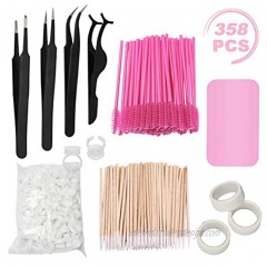 Eyelash Extension Kit including Stainless Steel Precision Tweezers Set Disposable Eyelash Mascara Brush Wand Cotton Swabs