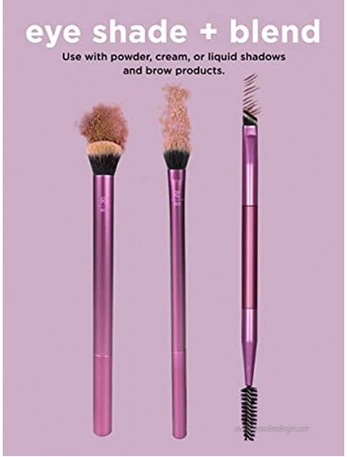 Real Techniques Eyeshadow Makeup Brush Set with Bonus Brow Brush Easily Shade and Blend 3 Count Packaging and Handle Color May Vary