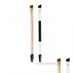 2 Pieces Duo Eyebrow Brush Double Ended Angled Eye Brow Brush and Spoolie Brush for Application of Brow Powders Waxes Gels and Blends Pink Black