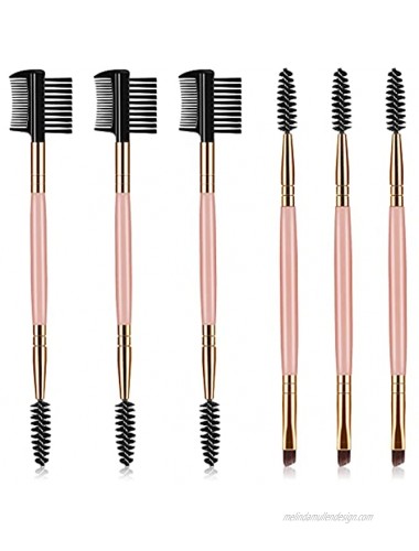 6 Pieces Eyebrow Brush and Comb Set Angled Eye Brow Brush Eyebrow Makeup Tool Rose Gold