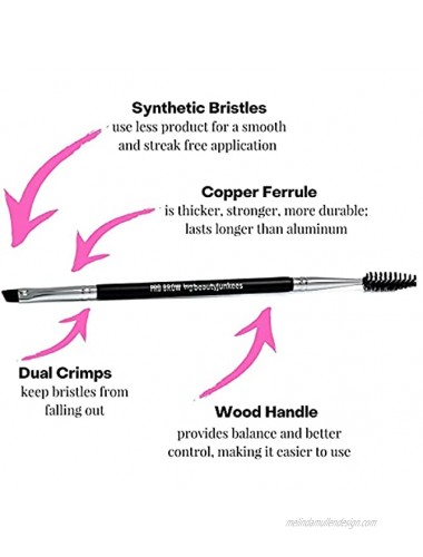 Angled Eyebrow Brush with Spoolie Beauty Junkees Duo Eye Brow Brush and Comb with Firm Thin Angle for Filler Tint Liner Definer Shaper Tamer Cruelty Free