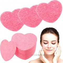 100 Pieces Heart Shape Facial Sponges Compressed Natural Cellulose Sponge Reusable Cosmetic Makeup Remover Sponge Face Cleansing Natural Sponge for Face Cleansing Exfoliating Pink