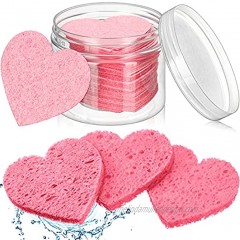 60 Pieces Facial Sponges With Container,Heart Shape Compressed Facial Sponges Cosmetic Facial Cleansing Pads Face Makeup Sponge For Face Cleansing Exfoliating Makeup Removal Facial Supplies Pink