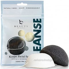 Konjac Sponge 2 Pack of Natural Facial Sponges for Gentle Cleansing and Face Exfoliating Loofah for Use with Wash Cleanser or Oil to Clean Skin 1 White Natural 1 Black Charcoal