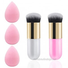 2 Pcs Foundation Brush,DanziX Makeup Brush with 3 Pcs Makeup Sponge Used for Foundation Blending Blush Concealer Powder Cream-Pink,White