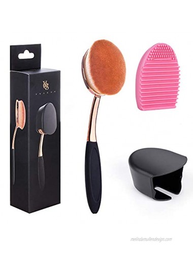 Large Rose Gold Foundation contour Round Toothbrush Dust Free Oval Makeup Brushes ink blending with dustproof cover brush egg cleaner