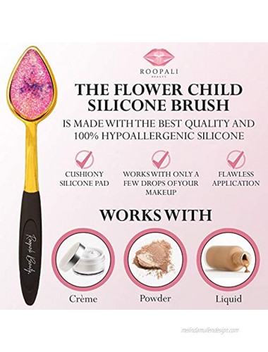 Professional Foundation Brush; Flower Child by Roopali Beauty Soft Silicone Pointed Applicator Compatible with Liquid Cream or High-end MUA Cosmetics- Travel Safe and Easy to Clean