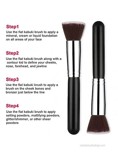 Flat Kabuki Foundation Brush Makeup Face Base Brush Flat Top Kabuki for Blending Stippling Concealer Buffing Blurring Liquid Cream Mineral Wet Cosmetics 2 Packs