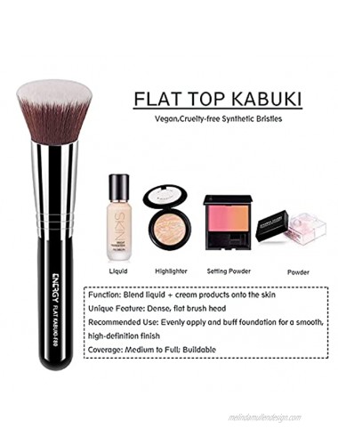 Kabuki Brush Flat Top Makeup ENERGY Kabuki Foundation Brush for Blending,Stippling,Buffing with Liquid,Cream,Powder,Setting Mineral,Blush Cosmetics,Premium Soft Vegan Face Makeup Brush F80