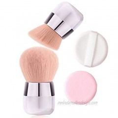 Kabuki Makeup Brush Portable Foundation Powder Brush and Flat Top Brush for Face Blusher Liquid Powder Blend and Contour 2 Piece