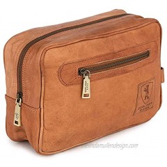 Berliner Bags Vintage Leather Toiletry Bag Paul Cosmetics Case for Men and Women for Travel Brown