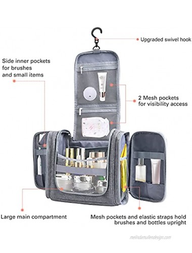 Hanging Toiletry Bag Lekesky Travel Toiletry Organizer with Hanging Hook Water-resistant Cosmetic Makeup Bag Travel Organizer for Shower and Toiletries Grey