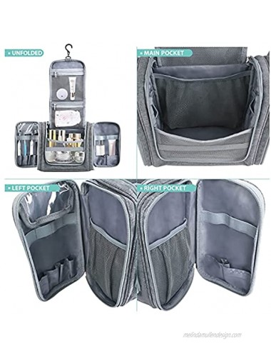 Hanging Toiletry Bag Lekesky Travel Toiletry Organizer with Hanging Hook Water-resistant Cosmetic Makeup Bag Travel Organizer for Shower and Toiletries Grey