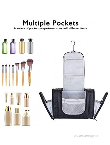 Hanging Toiletry Bag Travel Toiletry Organizer with Hanging Hook Portable Waterproof Bathroom Shower Bag Lightweight kit Shaving Bag with Elastic Band Holders for Toiletries Cosmetics Makeup Brushes（Black）