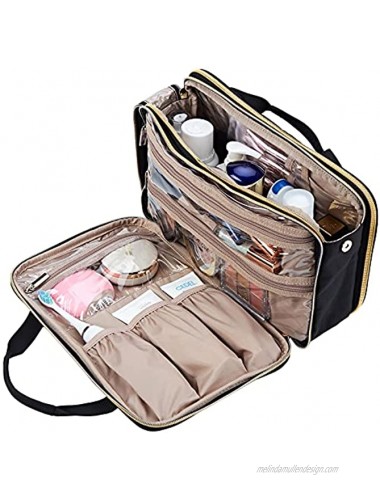 NISHEL Travel Toiletry Bag Portable Makeup Organizer Foldable Cosmetic Bag Travel Cosmetic Case for Full Sized Toiletries Black