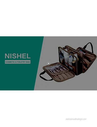 NISHEL Travel Toiletry Bag Portable Makeup Organizer Foldable Cosmetic Bag Travel Cosmetic Case for Full Sized Toiletries Black