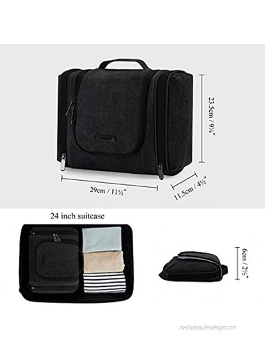 Toiletry Bag BAGSMART Canvas Travel Toiletry Organizer with hanging hook Water-resistant Cosmetic Makeup Bag Travel Organizer for Shampoo Full Sized Container Toiletries Black