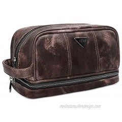 Toiletry Travel Bag for Men Large Leather Dopp Kit Mens Toiletries Bathroom Organizer by LVLY Brown
