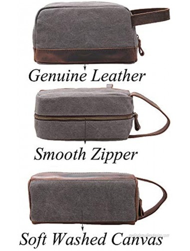 Vintage Leather Canvas Travel Toiletry Bag Shaving Dopp Kit #A001 Grey