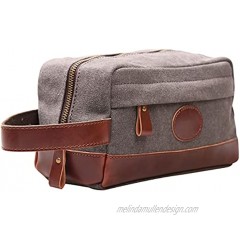 Vintage Leather Canvas Travel Toiletry Bag Shaving Dopp Kit #A001 Grey