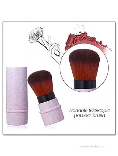Vtrem Kabuki Makeup Brush Retractable 4 Colors Pink Blue White Purple Blush Brushes Premium Foundation Brush Travel Kit for Mineral Powder Contouring Cream or Liquid Cosmetics