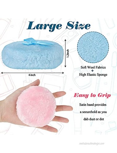 2 Pieces 4 Inch Large Body Fluffy Powder Puff Soft Plush Cushion Puff Round Powder Loose Puff With Ribbon Bow For Face & BodyPink and Blue