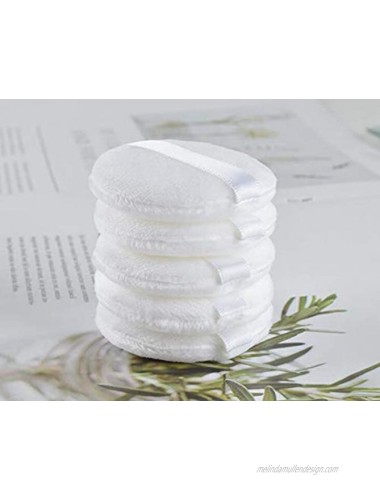3PCS 3.15Inch Round Velour Loose Powder Puffs Cushion Pad with Ribbon Band Handle for Face Body Powder White