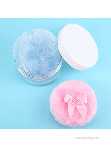 4 Pieces Large Powder Puff with Plastic Makeup Box Round Powder Puff with Ribbon Bow Compact Fluffy Cosmetics Puff Makeup Powder Loose Puff for Women Ladies Body Face 4 Colors