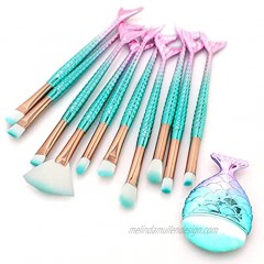 11Pcs Cute Makeup Brushes Set for Girl Foundation Eyebrow Eyeliner Blush Cosmetic Concealer Brushes Women Girl Cute Make Up Tool Set Colorful Fish Tail Handle