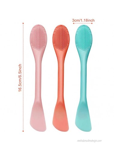 3 Packs Double-Ended Silicone Face Mask Brush Silicone Facial Mud Mask Applicator Brushes Cosmetic Makeup Brush Scoop Soft Silicone Beauty Brush Tools for Cream Lotion Light Green Orange Pink