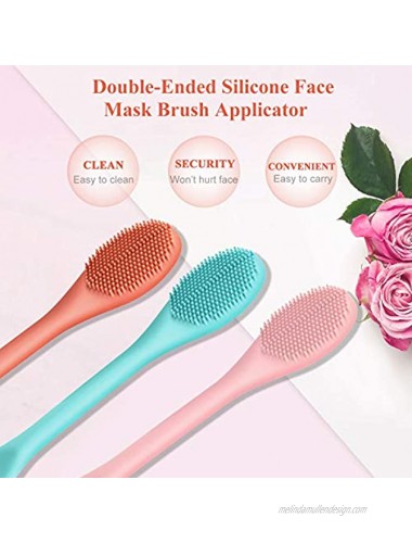 3 Packs Double-Ended Silicone Face Mask Brush Silicone Facial Mud Mask Applicator Brushes Cosmetic Makeup Brush Scoop Soft Silicone Beauty Brush Tools for Cream Lotion Light Green Orange Pink