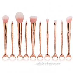 Coshine 10pcs Rose Gold Unique Mermaid Makeup Brush Set Synthetic Hair with Plastic Handle Cosmetic Brushes